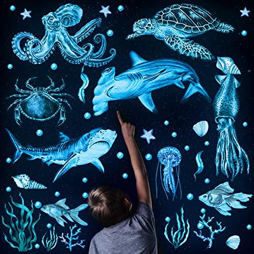 Sabary 4 Piece Glow in the Dark Ocean Wall Decals