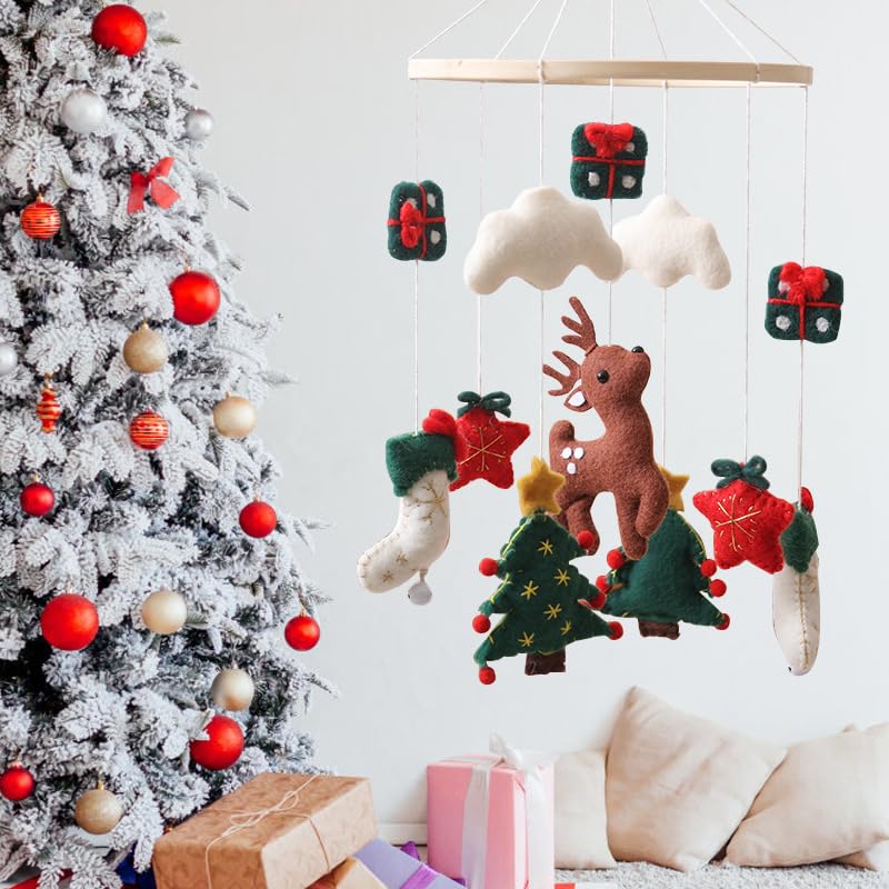 Christmas Crib Mobile Handmade Felt Reindeer Decor