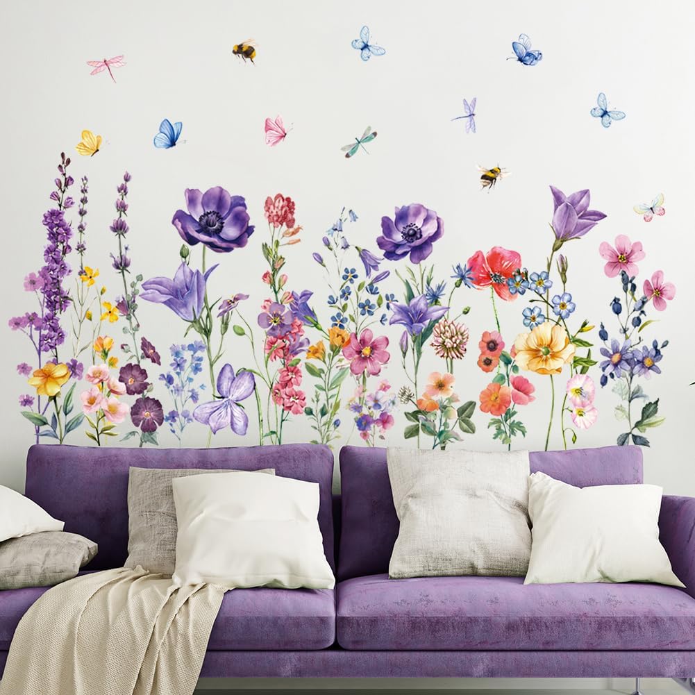 Colorful Wildflower Wall Stickers for Nursery and Kids Room