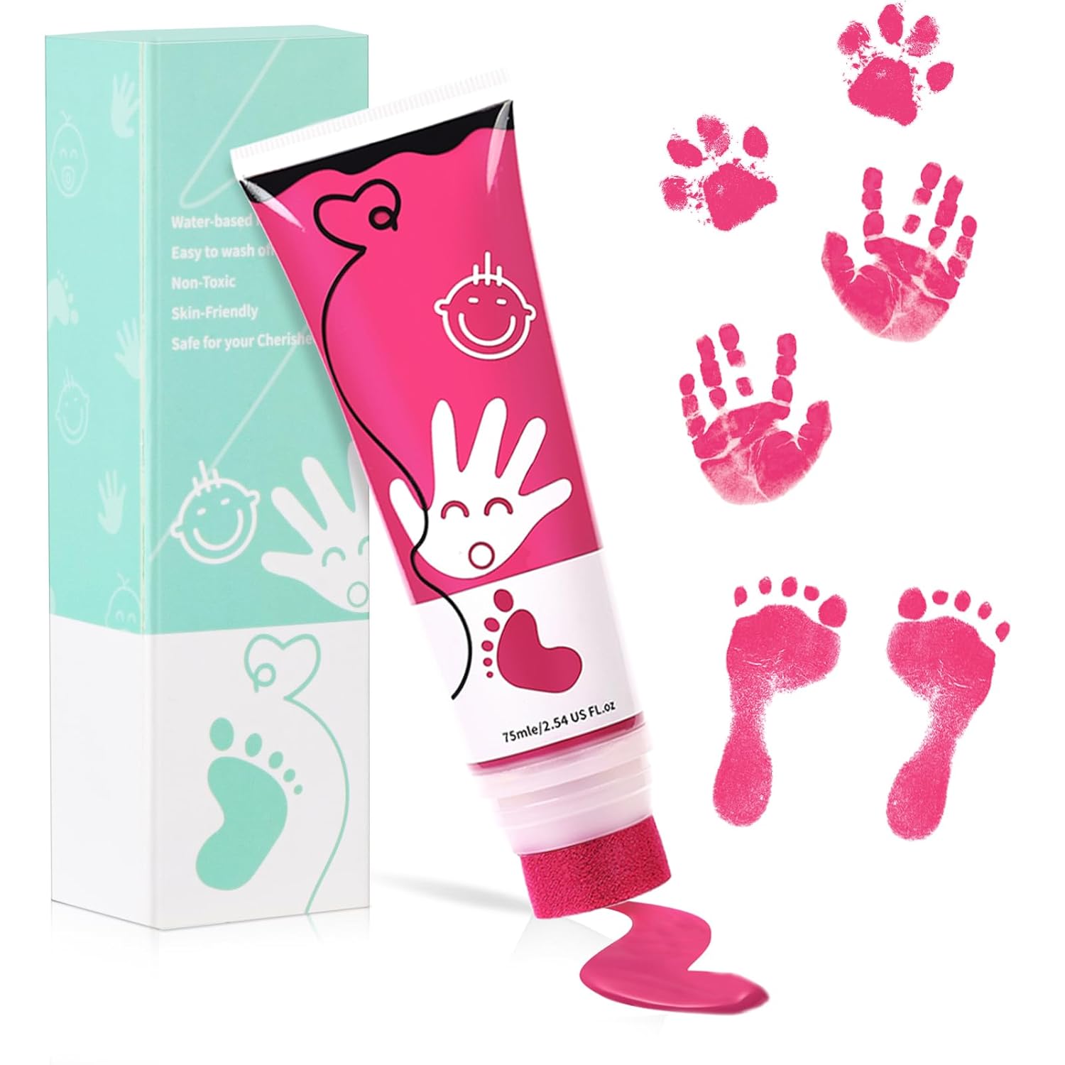 75ml Pink Baby Hand and Footprint Ink Kit Safe Non Toxic Washable Perfect for Newborn Keepsakes and Pet Paw Prints