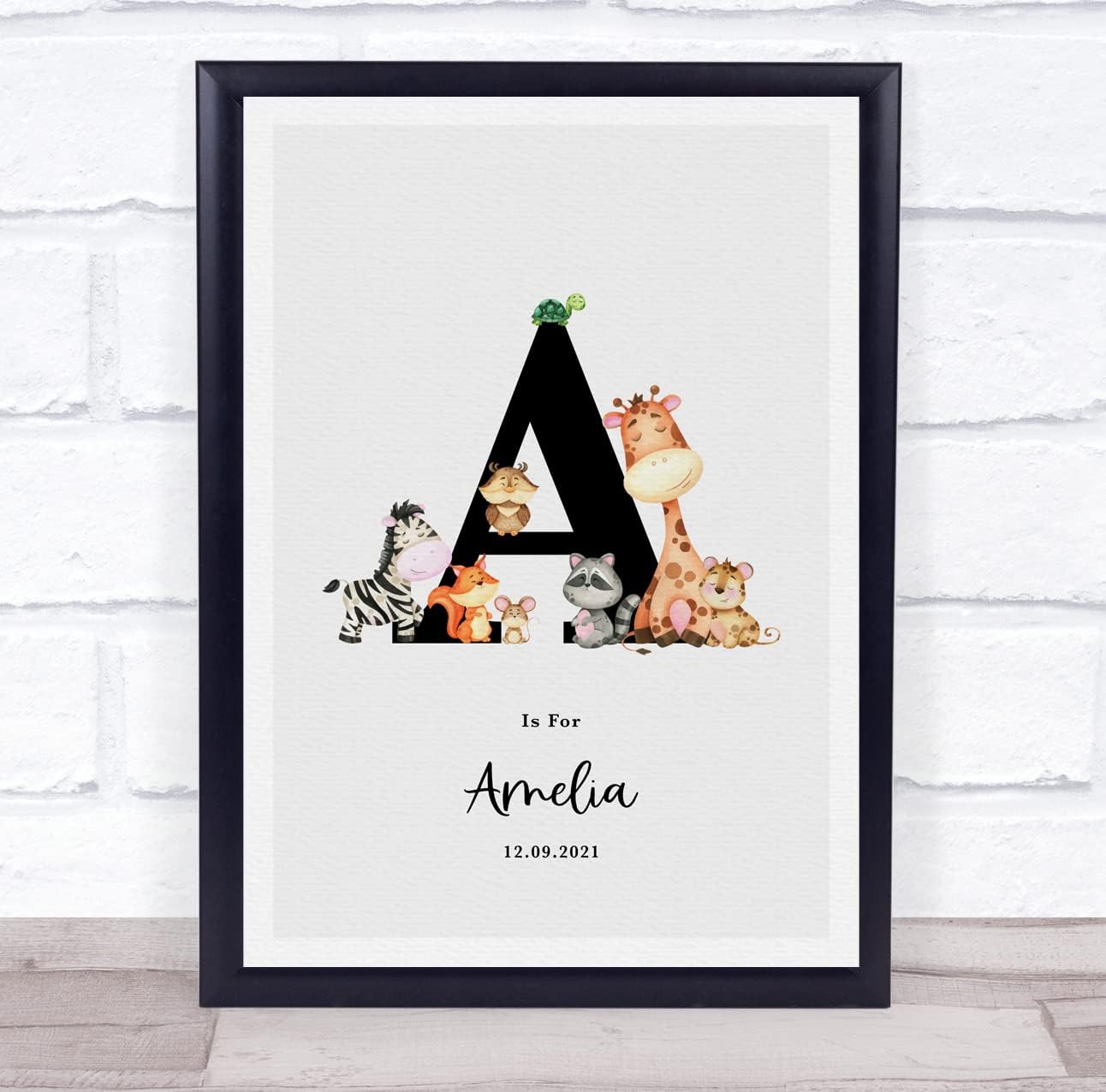 New Baby Birth Details Nursery Jungle Animals Initial A Keepsake Gift Print 1