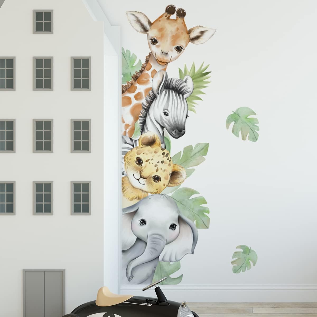 Watercolor Jungle Animal Wall Stickers for Kids Room Decor