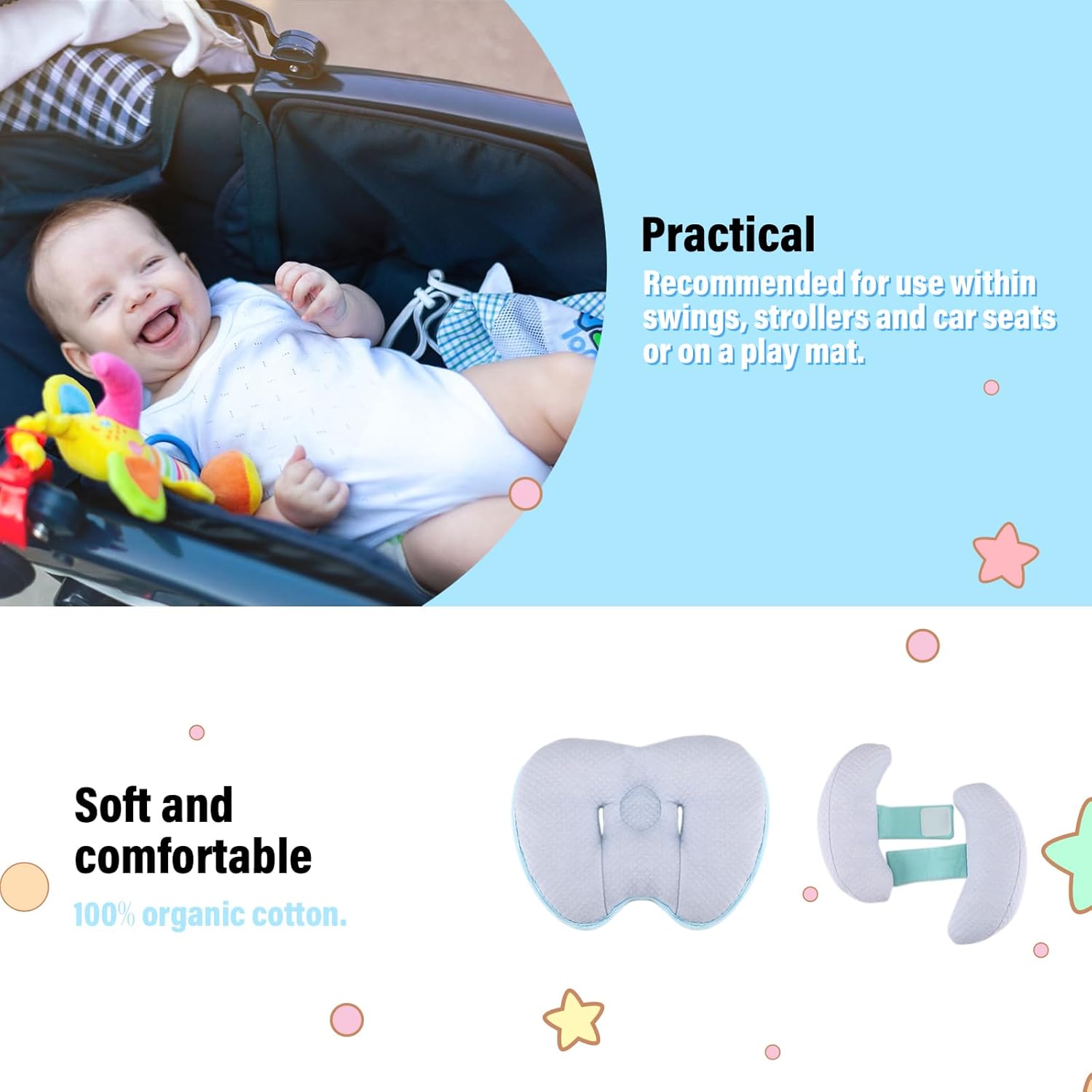Upgraded 2 in 1 Baby Travel Pillow with Adjustable Strap