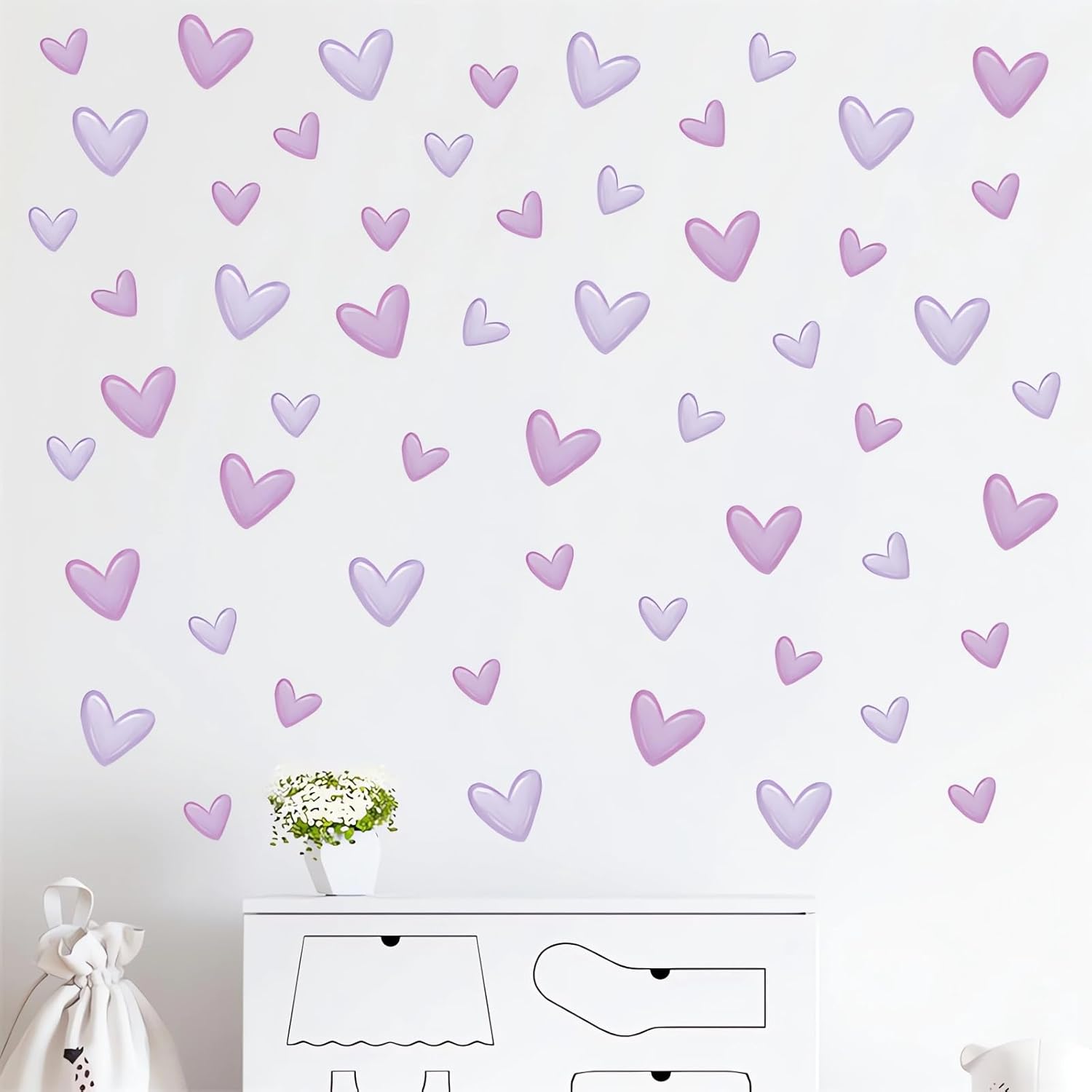 120 Pcs Purple Love Heart Wall Stickers Romantic DIY Decor for Baby Girl Nursery Bedroom