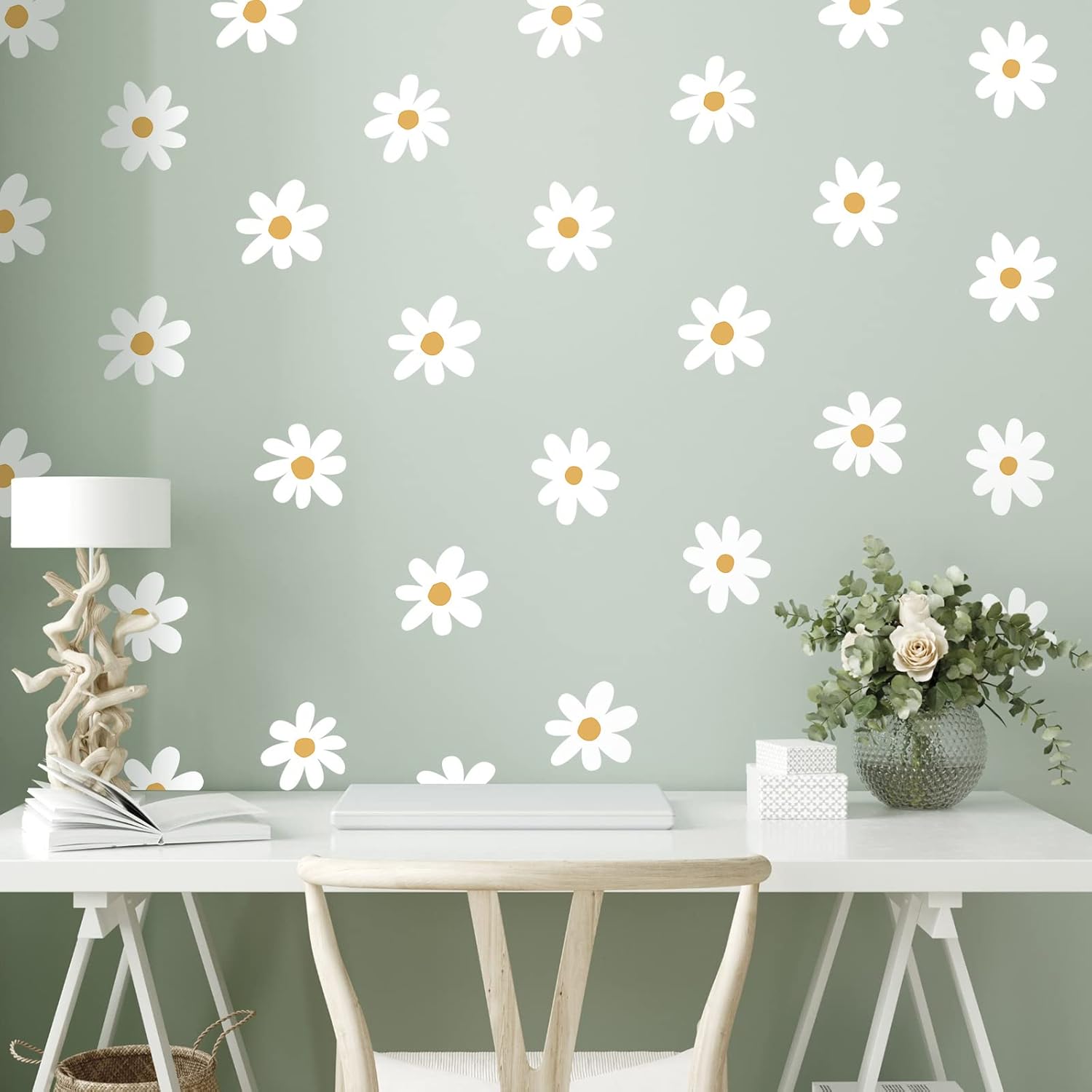 BBTO Daisy Wall Decals 36 Piece White Floral Stickers