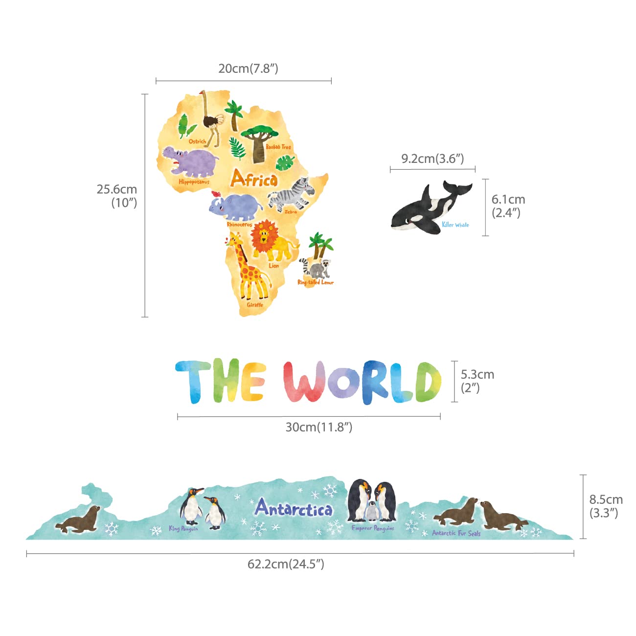 DECOWALL SG2-1615S Animal World Map Wall Stickers for Kids