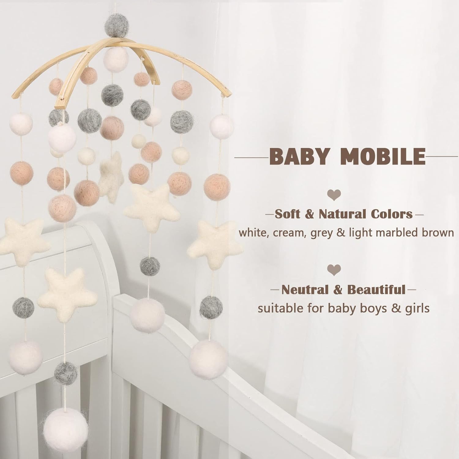 Boho Baby Mobile - Gender Neutral - Felt Ball Decor