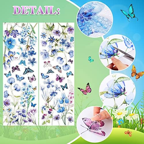 2 Sheets Blue Flower Wall Decals for Girls Bedroom Decor