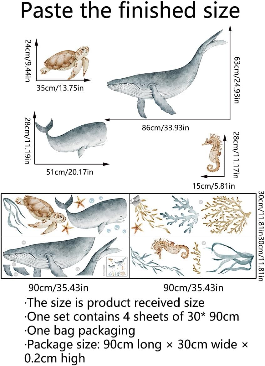 Ocean Wall Decals with Whales Turtles and Sharks