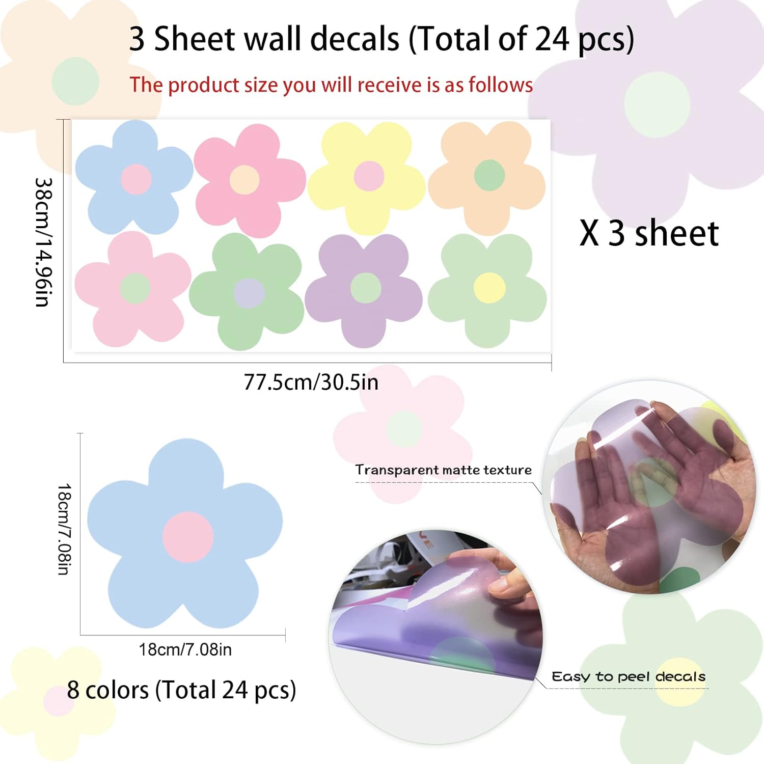 24 Pcs Y2K Flower Wall Decals Peel and Stick