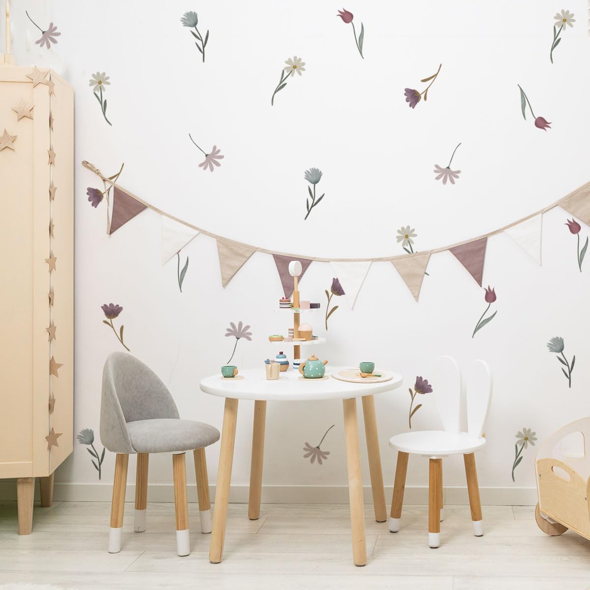 Boho Wildflower Wall Stickers for Girls Bedroom Decor