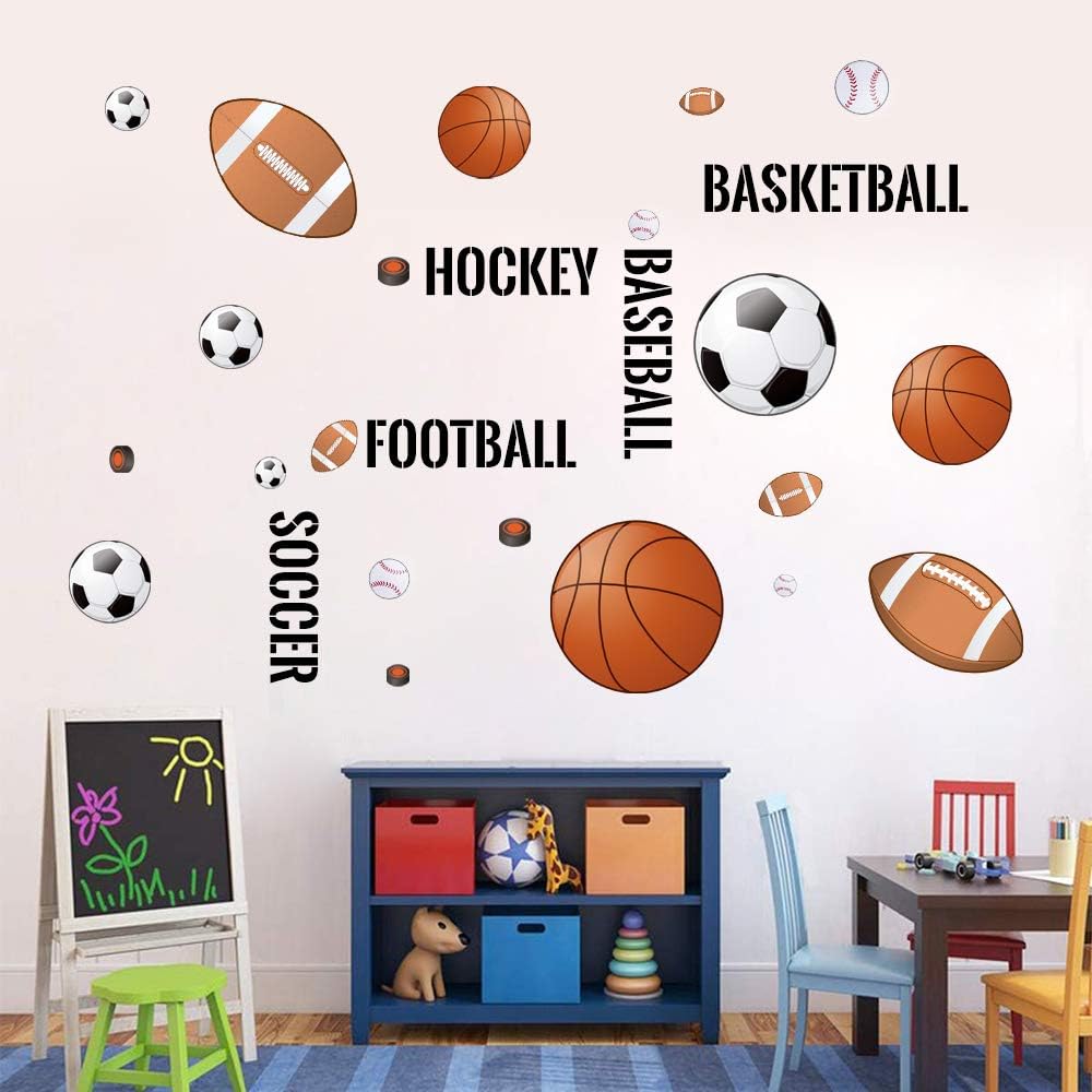 Supzone Sport Balls Wall Decals for Boys