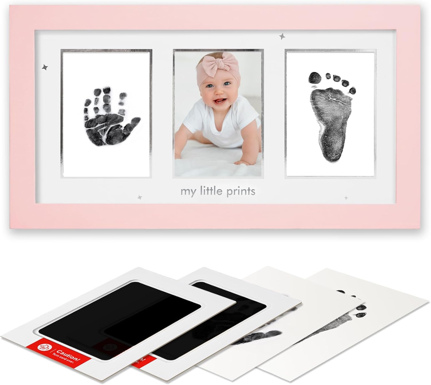 Pink Baby Handprint Footprint Frame with Stamps