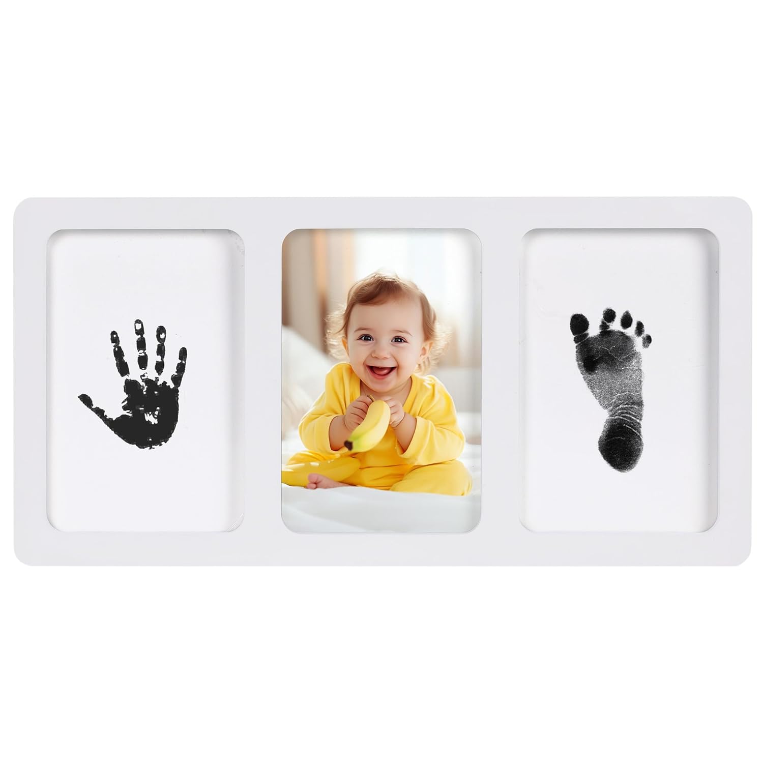 Calenzana Inkless Baby Hand and Footprint Frame 4x6 Keepsake Picture Frame for Newborn Girls Boys White