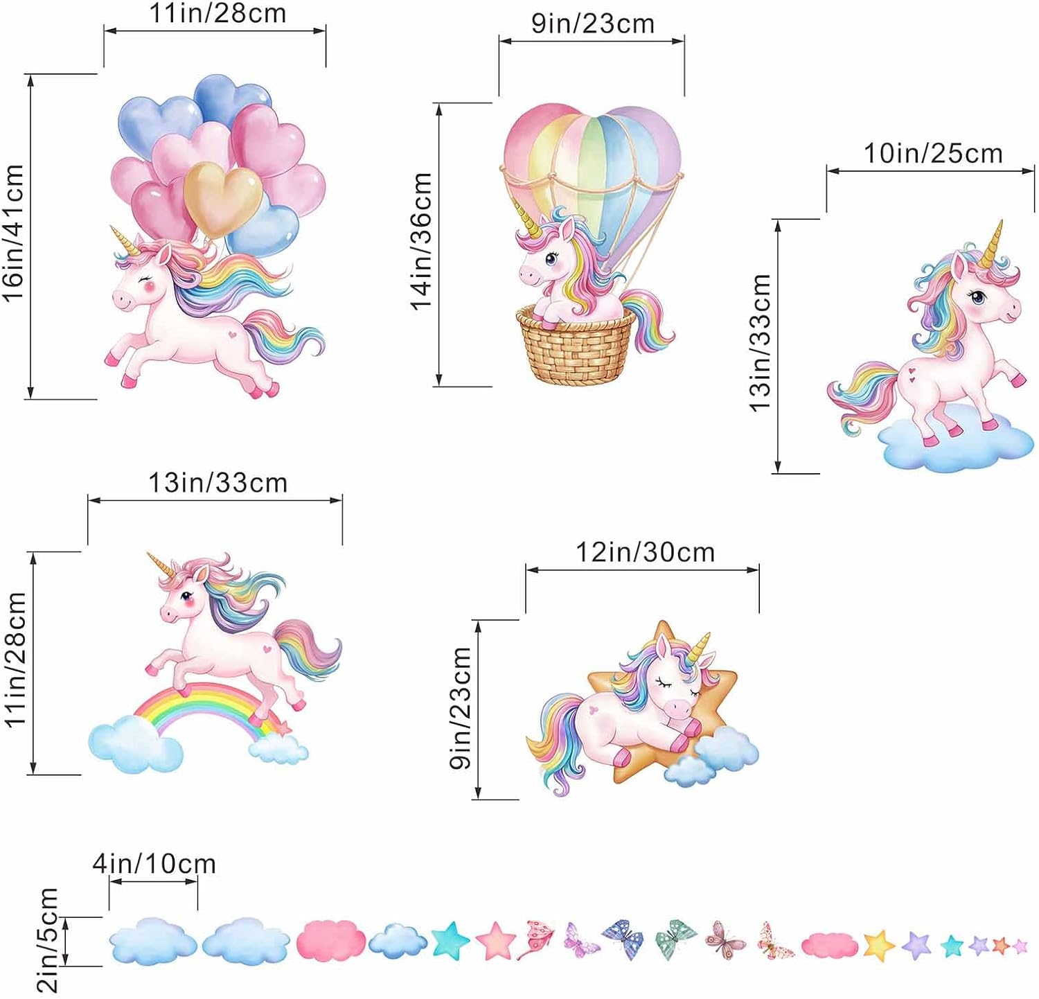 Amimagen Unicorn Rainbow Wall Decals for Kids