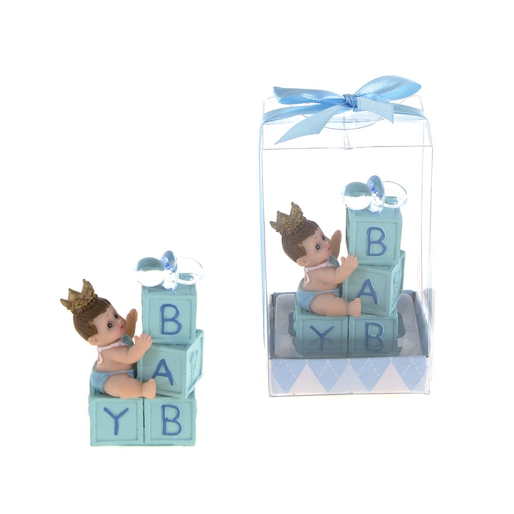 Lunaura Baby Keepsake Set of 12 Boy Baby Sitting on Blocks with Large Pacifier Favors Blue