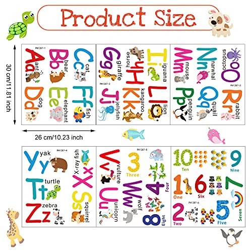 6 Sheets Animal Alphabet Wall Sticker for Toddler