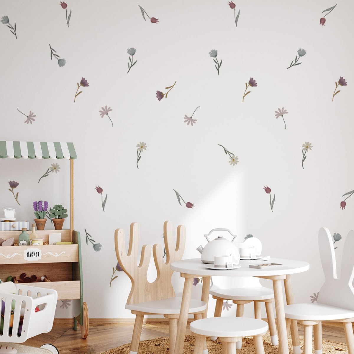 Boho Wildflower Wall Stickers for Girls Bedroom Decor