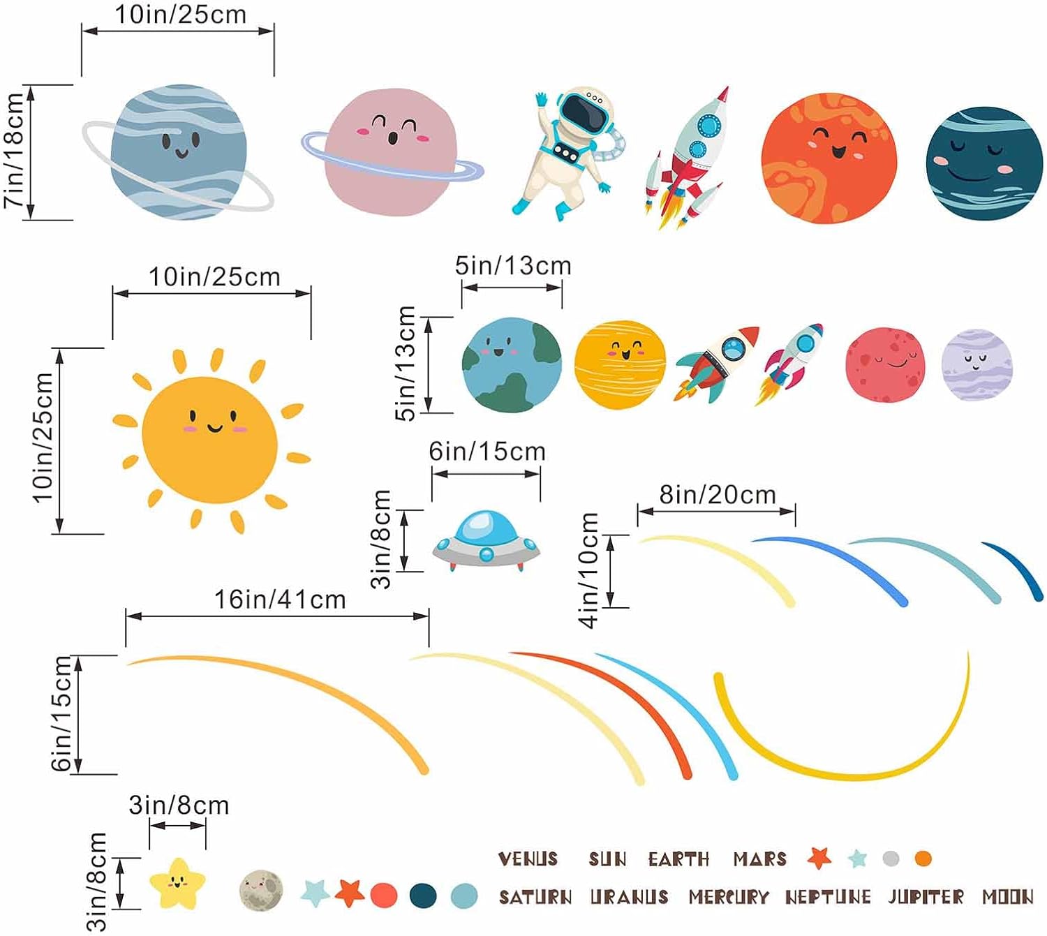 Outer Space Planets Wall Decals for Kids Room Decor