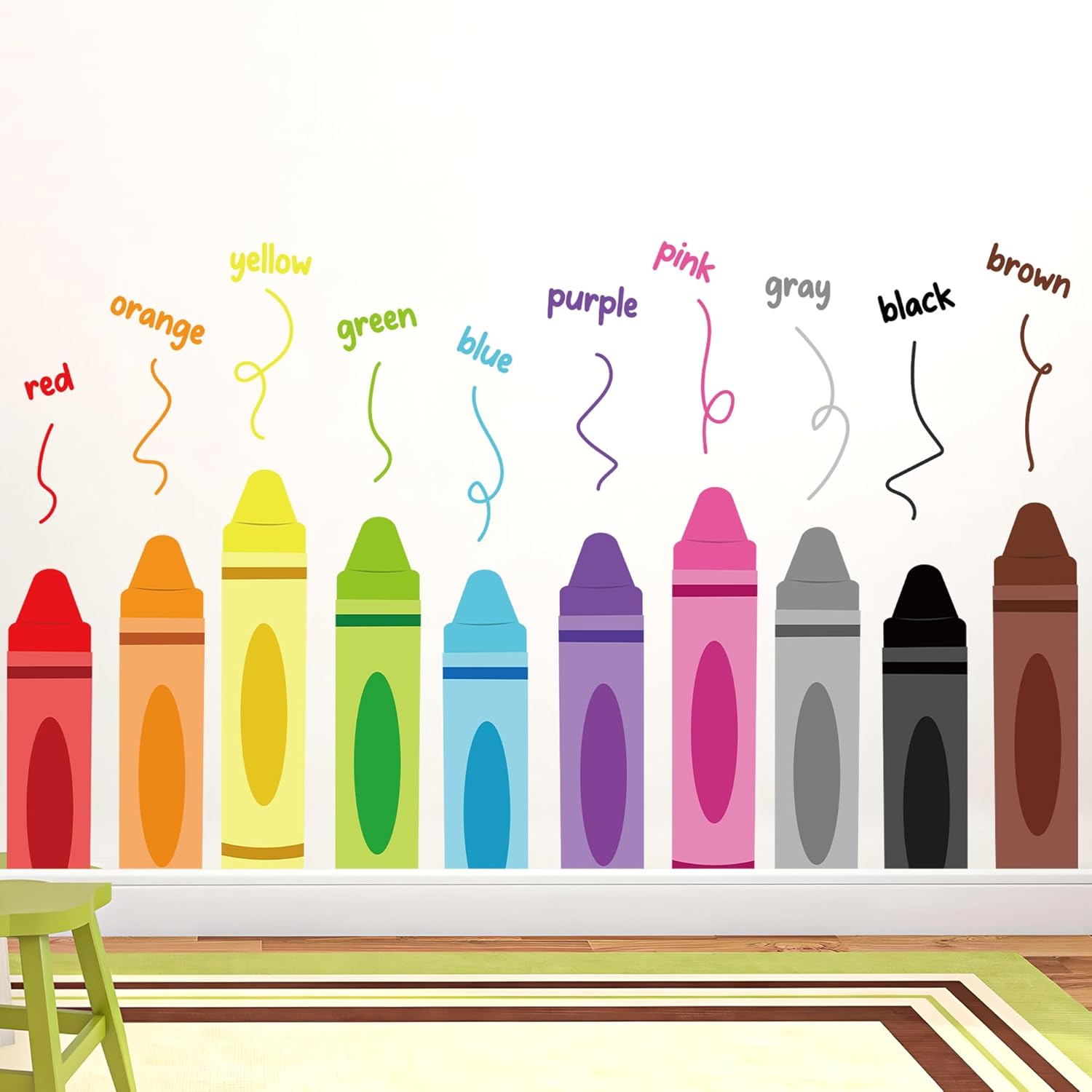 Colorful Crayon Wall Decals Peel and Stick Educational Decor