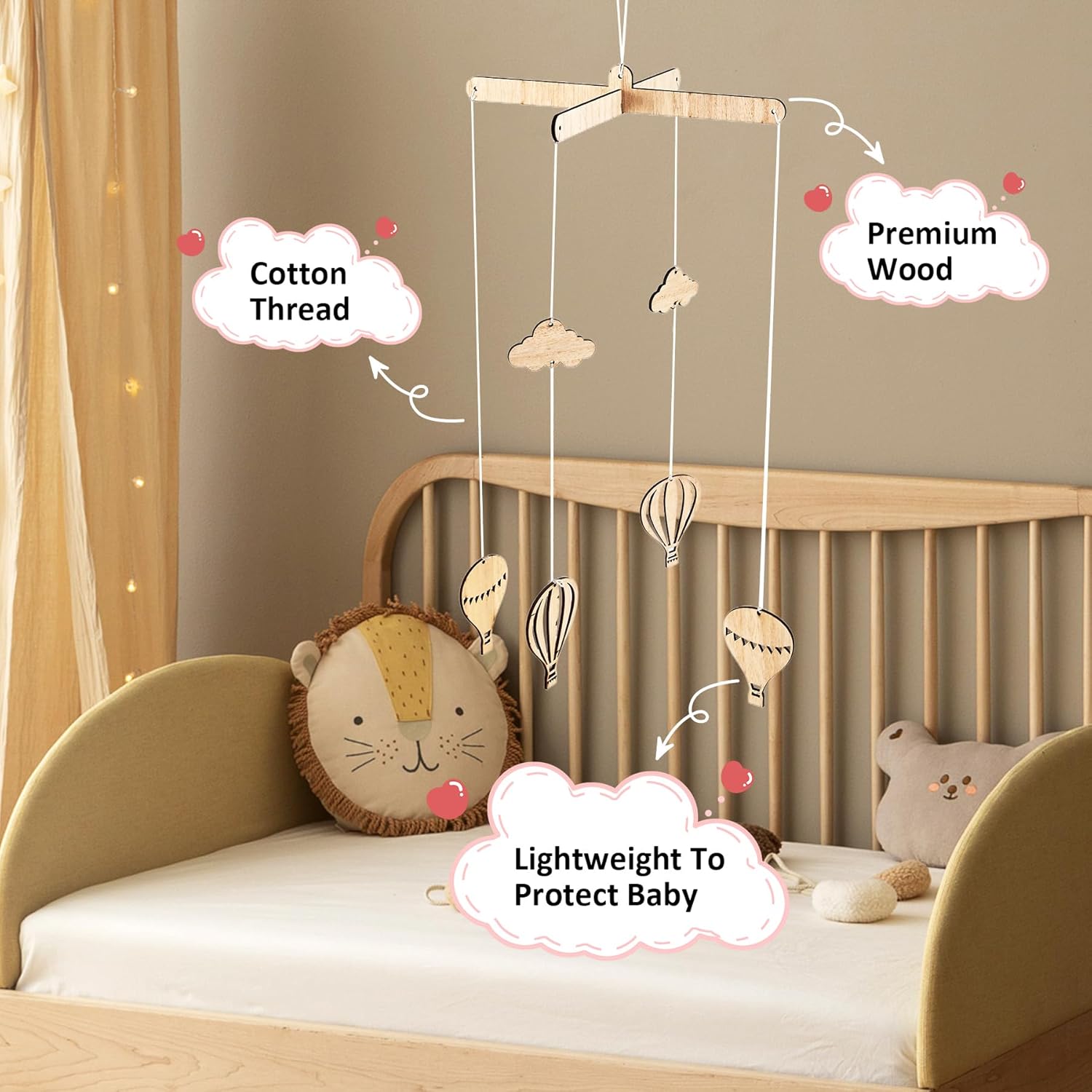 SANDOO Wooden Hot Air Balloon Crib Mobile