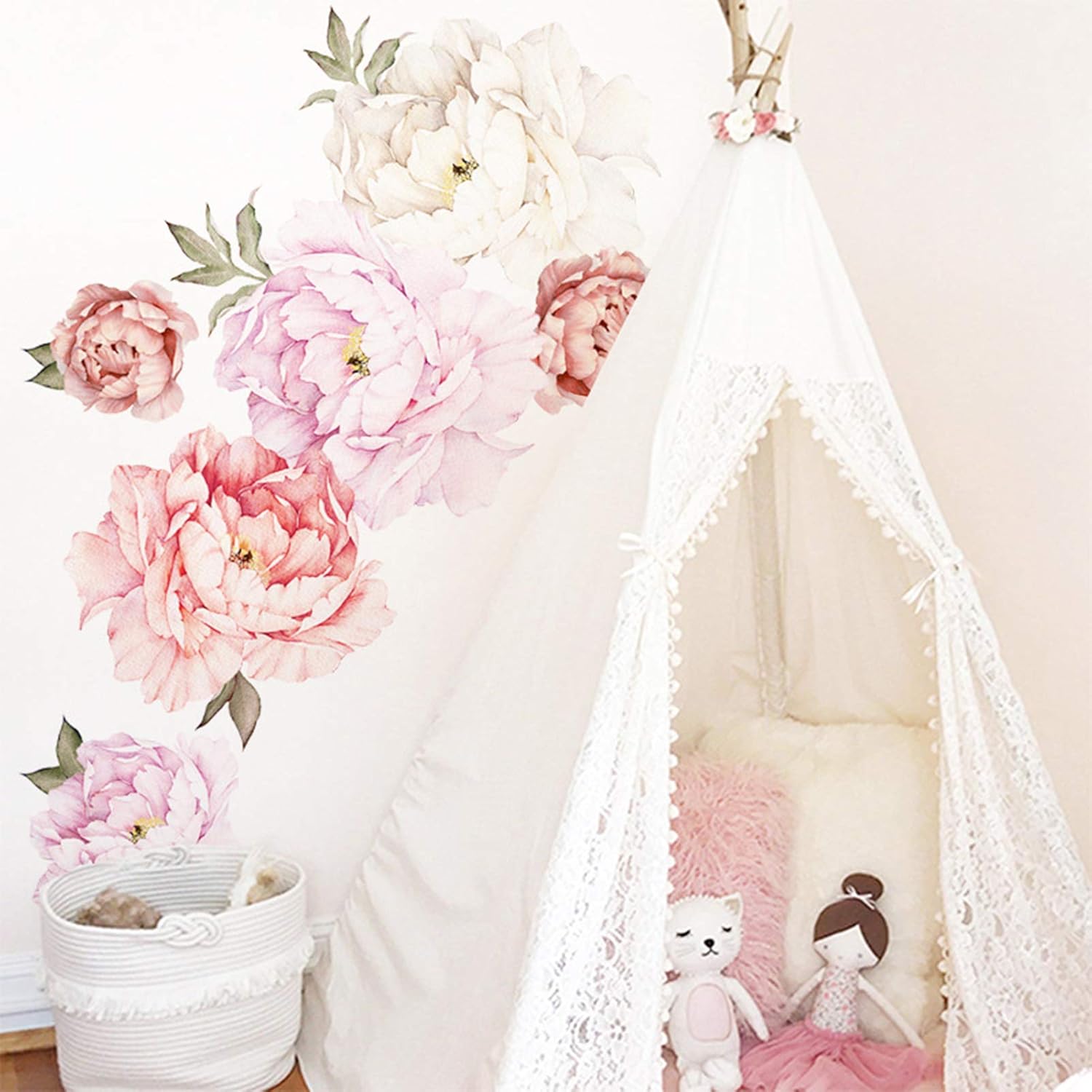 Watercolor Peony Flowers Wall Decals for Bedroom and Living Room