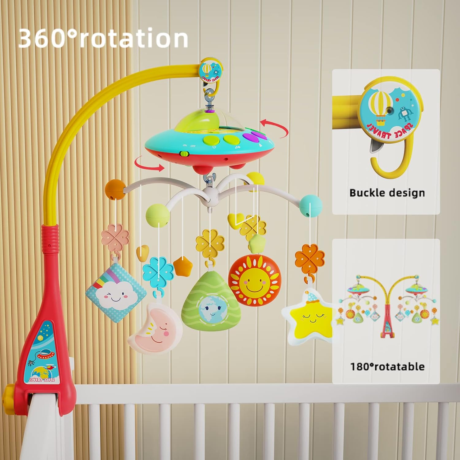 Eners Baby Crib Mobile with Music and Lights Red