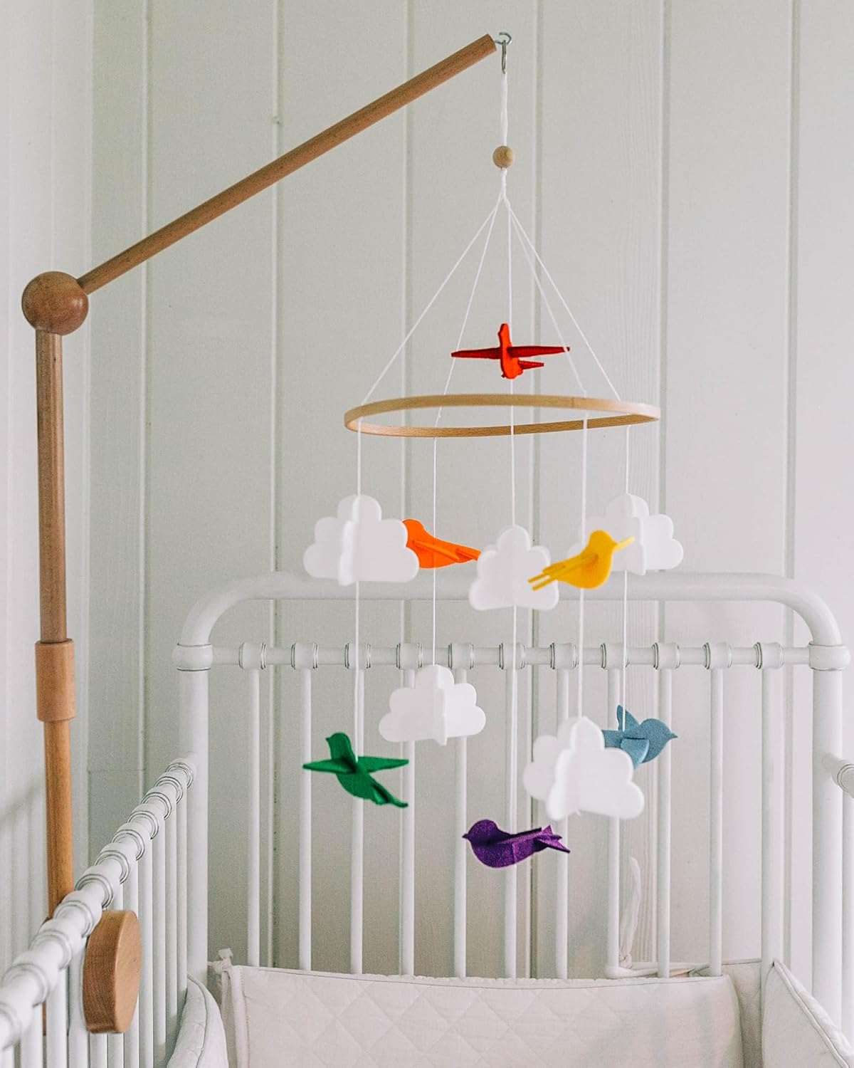 Baby Crib Mobile Rainbow Birds in Clouds with Garland