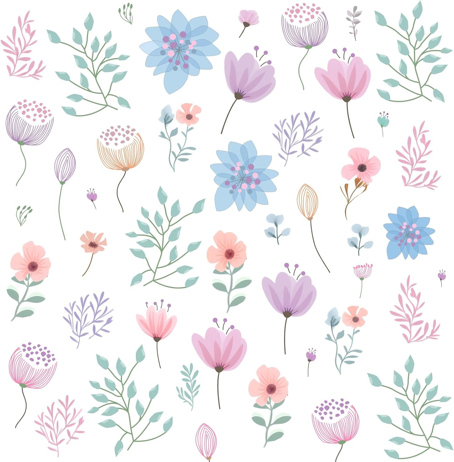 Small Floral Wall Stickers Watercolor Boho Decor Peel and Stick
