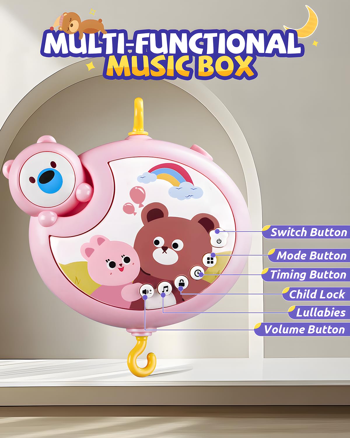 Crib Mobile With Music And Lights for 0-6 Months