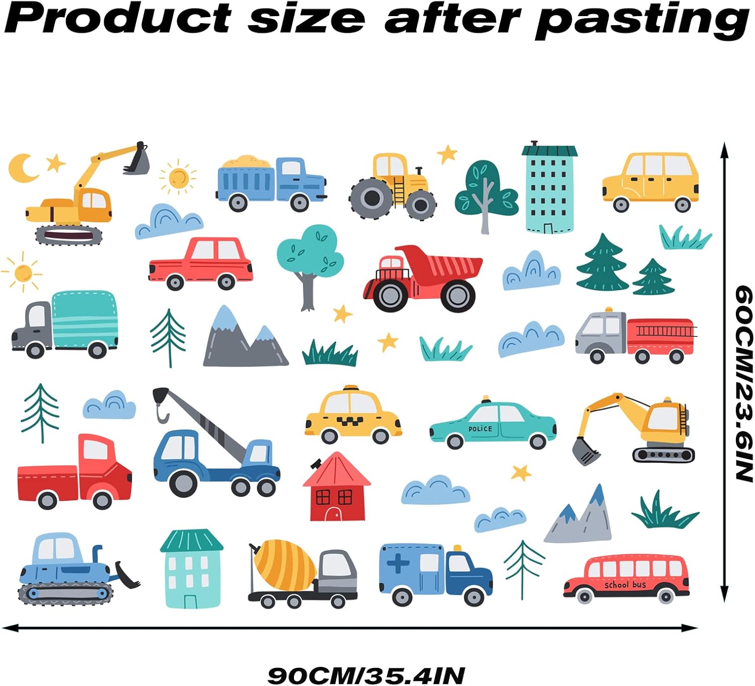 Car Road Wall Decals for Playroom and Nursery
