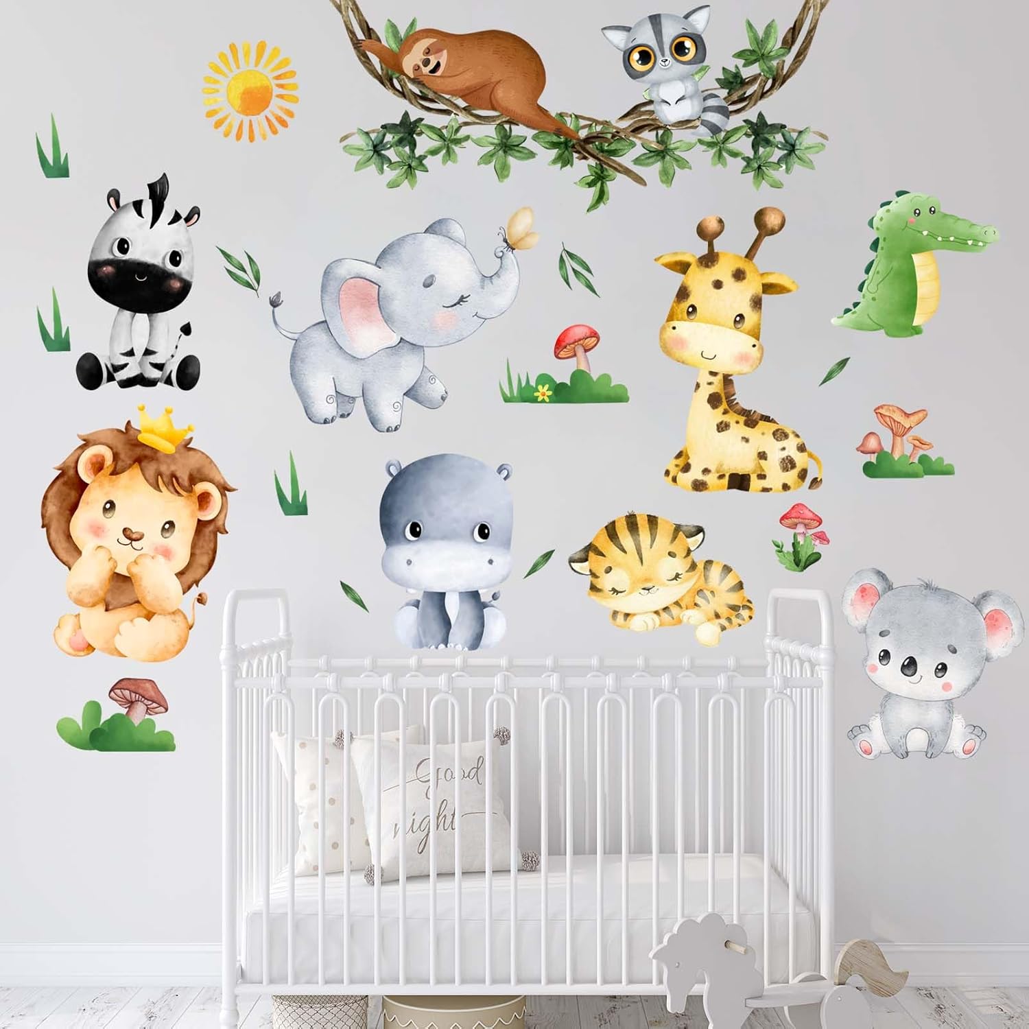 Jungle Baby Animals Wall Stickers - Elephant Lion Tiger Giraffe Room Decor