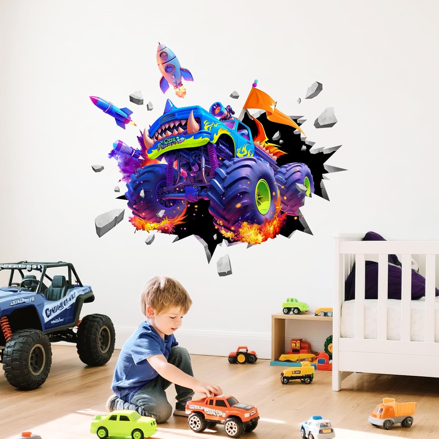Supzone 3D Racing Truck Wall Decals for Kids