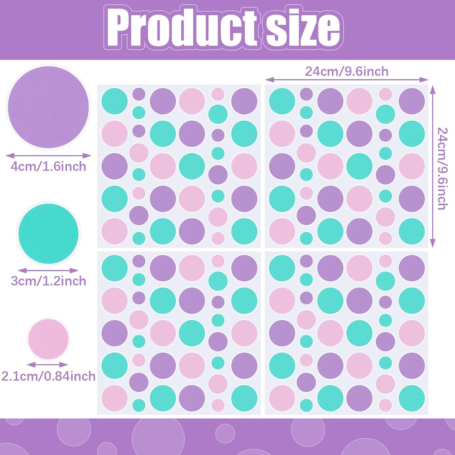 288 Piece Assorted Polka Dot Wall Decals for Bedroom and Nursery