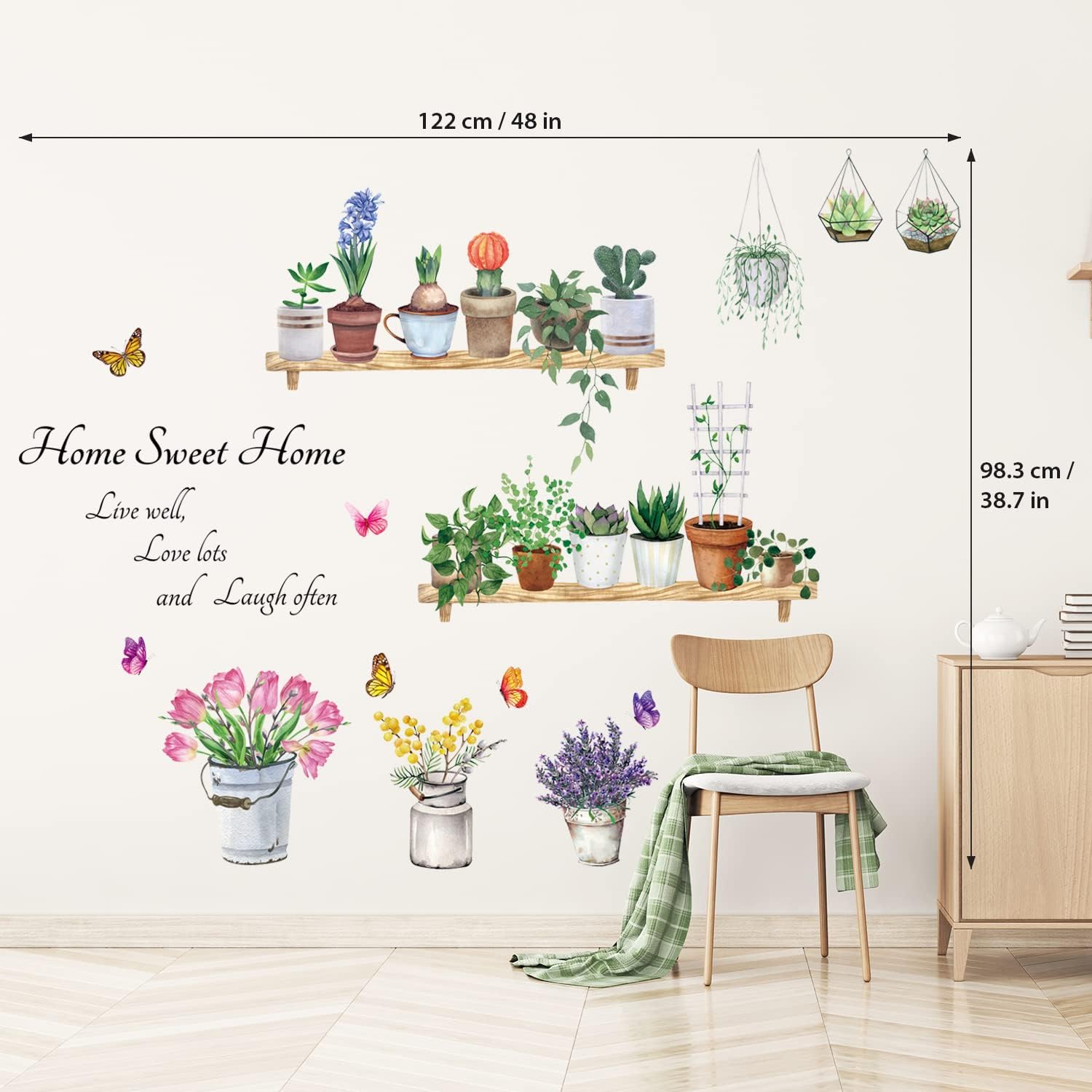 DECOWALL Flower Pots Wall Decals Peel Stick Stickers