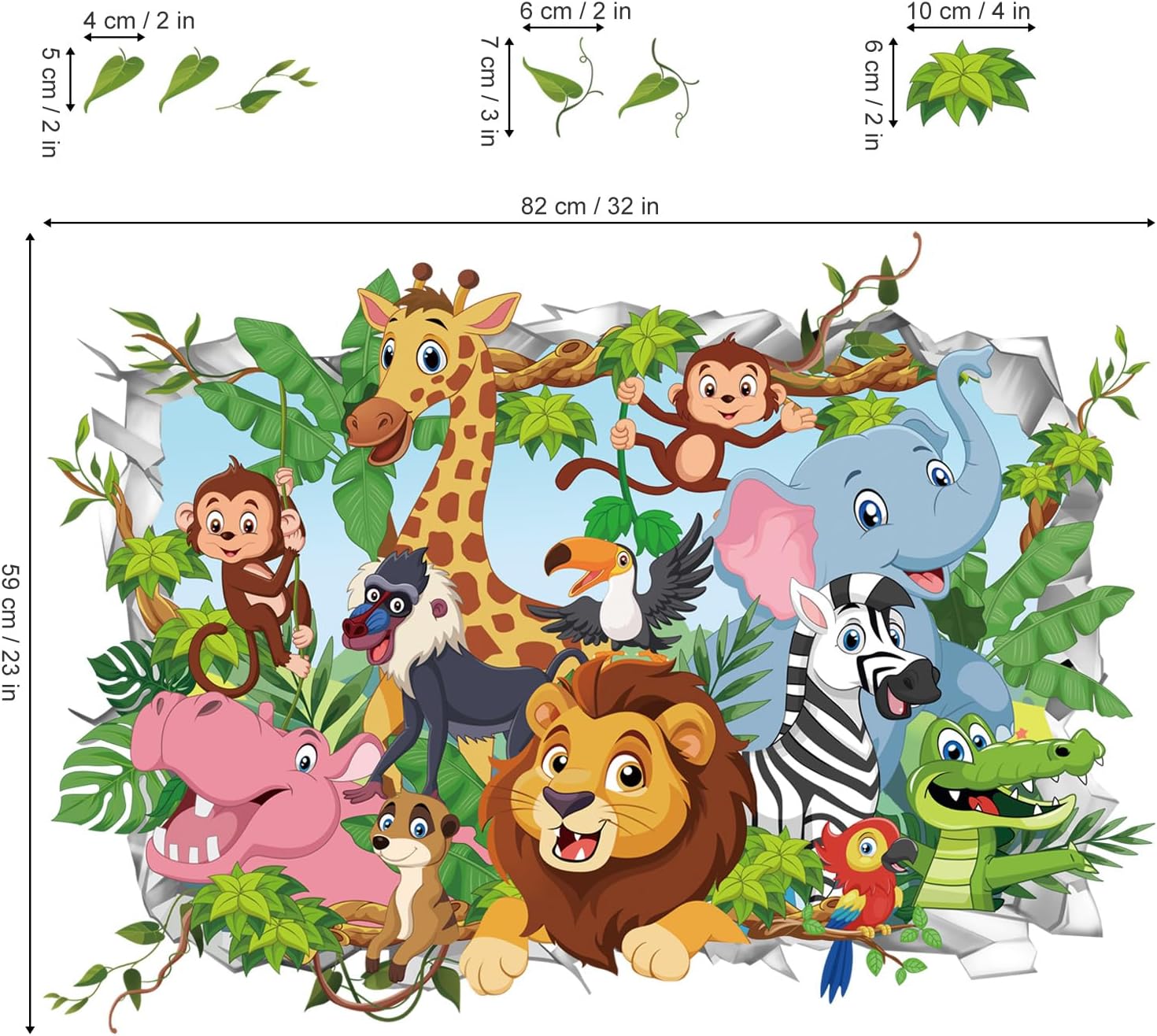 Wondever 3D Jungle Animals Wall Stickers for Baby Nursery Kids Room
