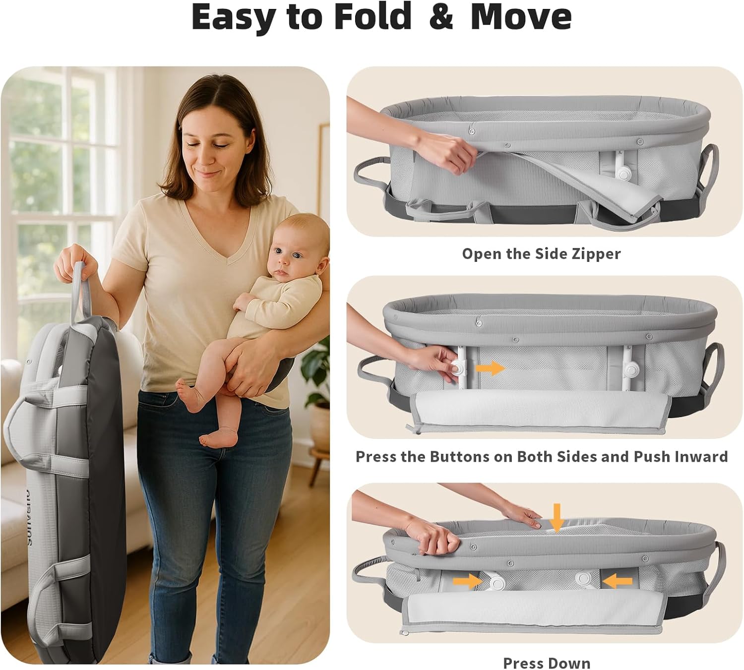 SUNVENO Portable Travel Bassinet for Newborns