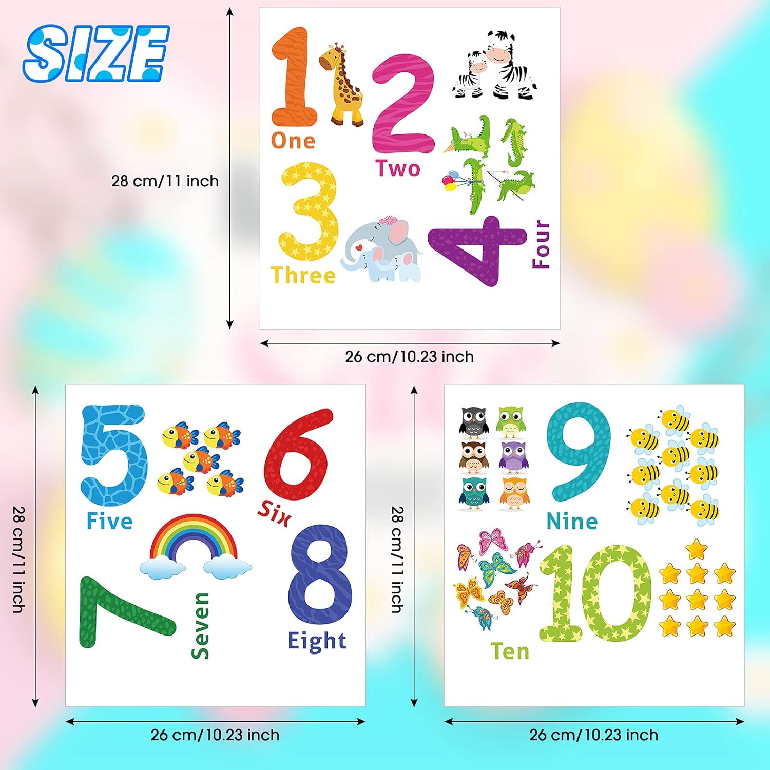 Outus 3 Sheet Number Wall Decals for Kids Classroom Decor