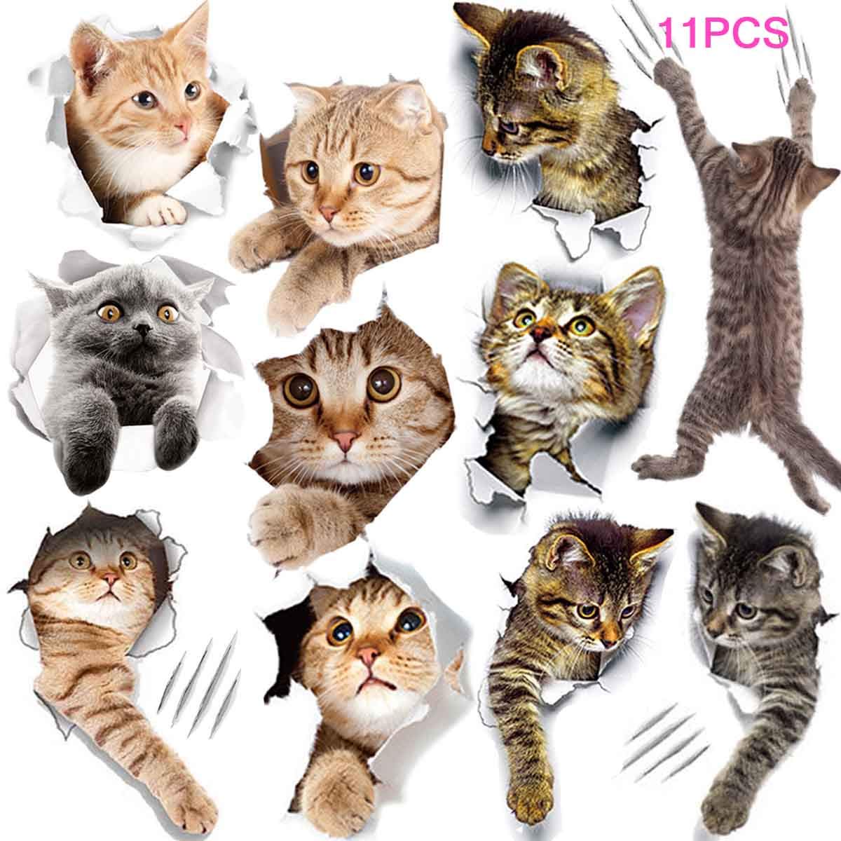 11PCS 3D Removable Cartoon Cat Wall Stickers for Decor