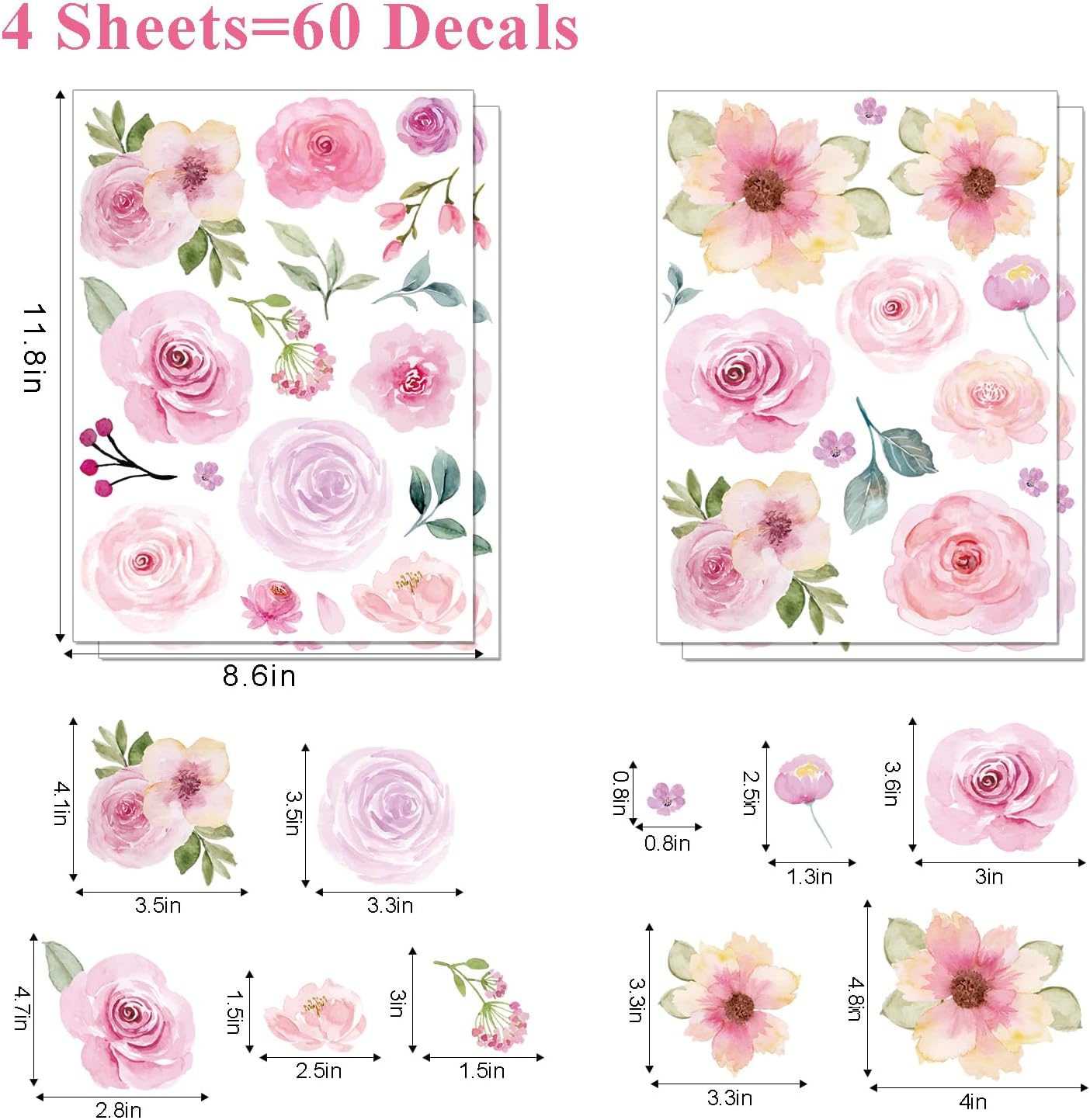 AOWDIAO 60 Pcs Flower Peel and Stick Wall Decals