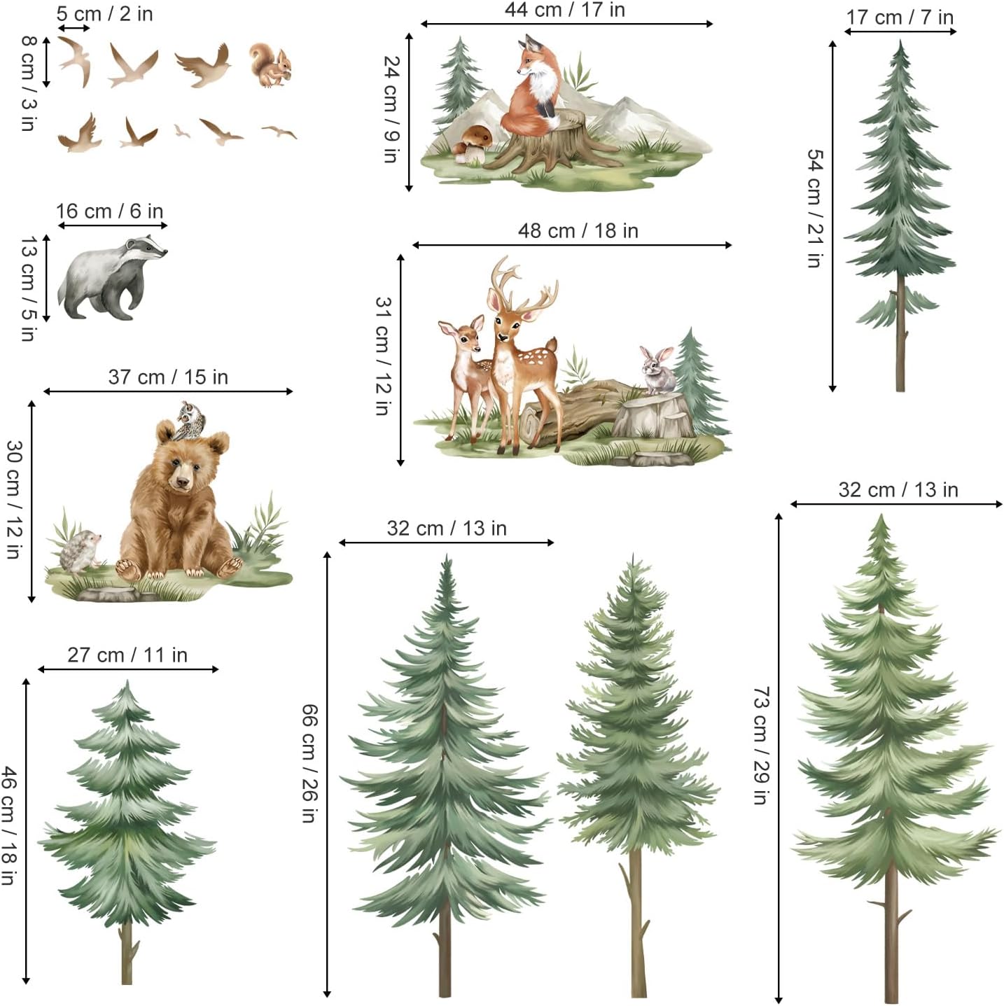 Wondever Mountain Tree Wall Stickers for Kids Bedroom Baby Nursery Decor