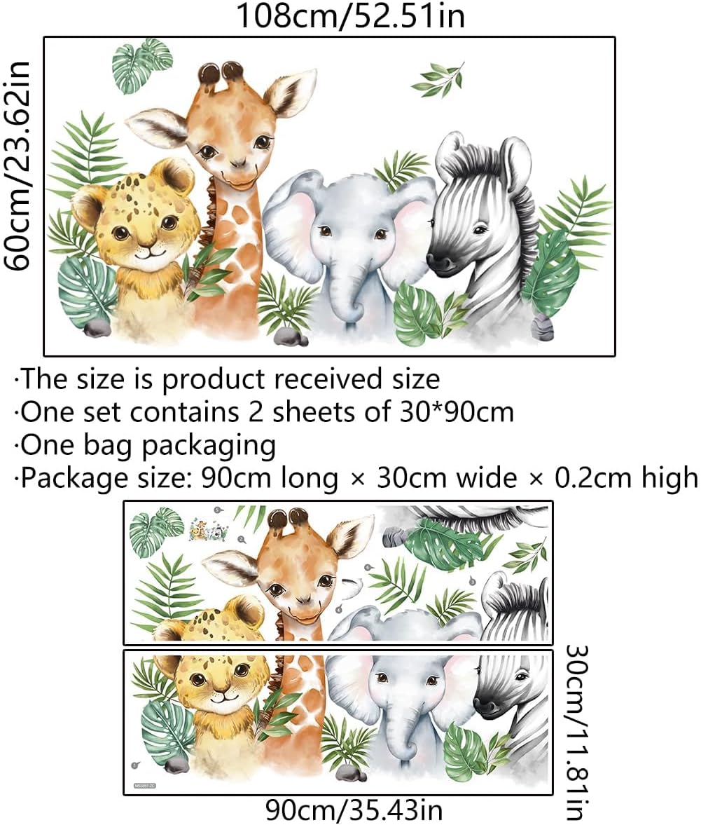 5251x2362 Inch Watercolor Jungle Animal Wall Decals