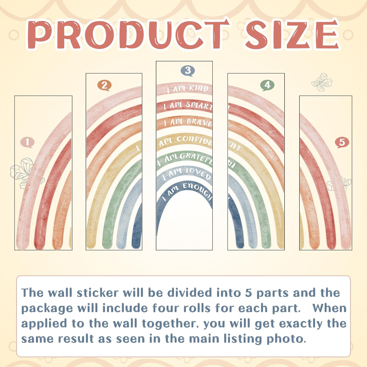 7677x4724 Inch Watercolor Rainbow Wall Decal Classroom Decor with Inspirational Quote Peel and Stick Sticker