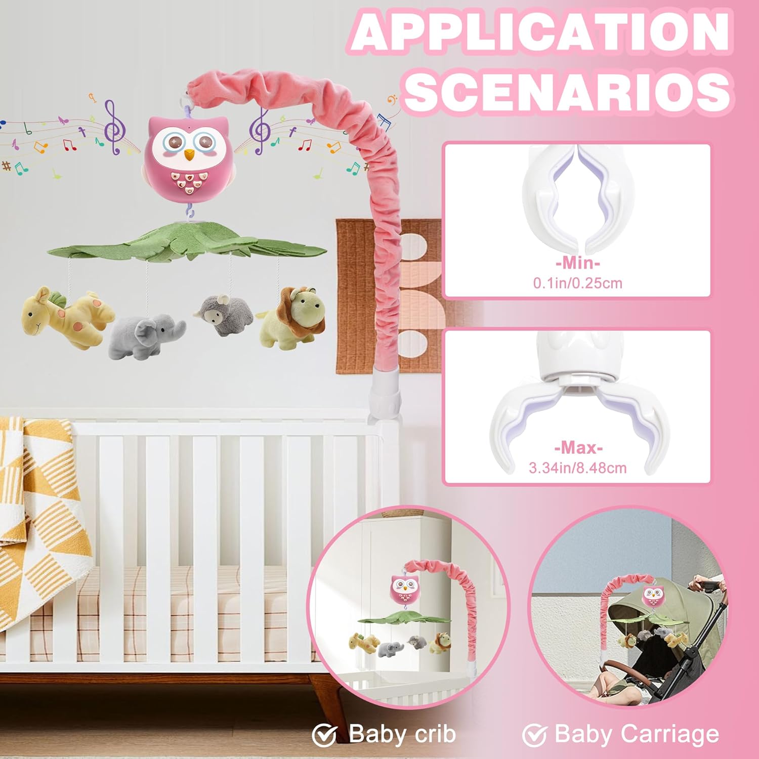 YUNGCHI Baby Crib Mobile with Music and Lights