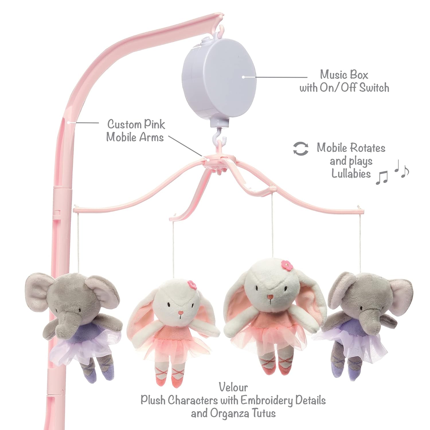 Bedtime Originals Tiny Dancer Musical Baby Crib Mobile Pink