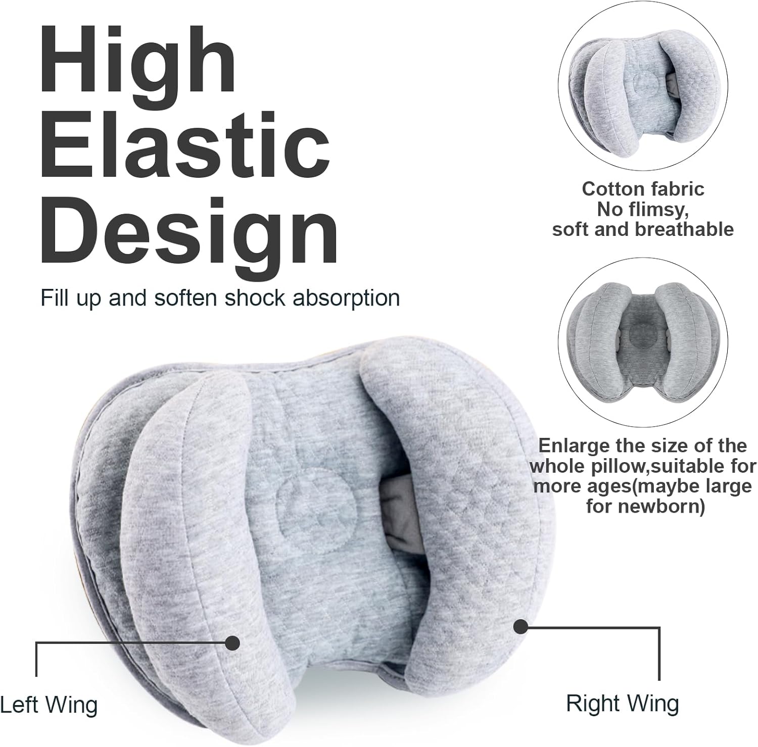 KAKIBLIN 2 in 1 Baby Head Pillow with Adjustable Width