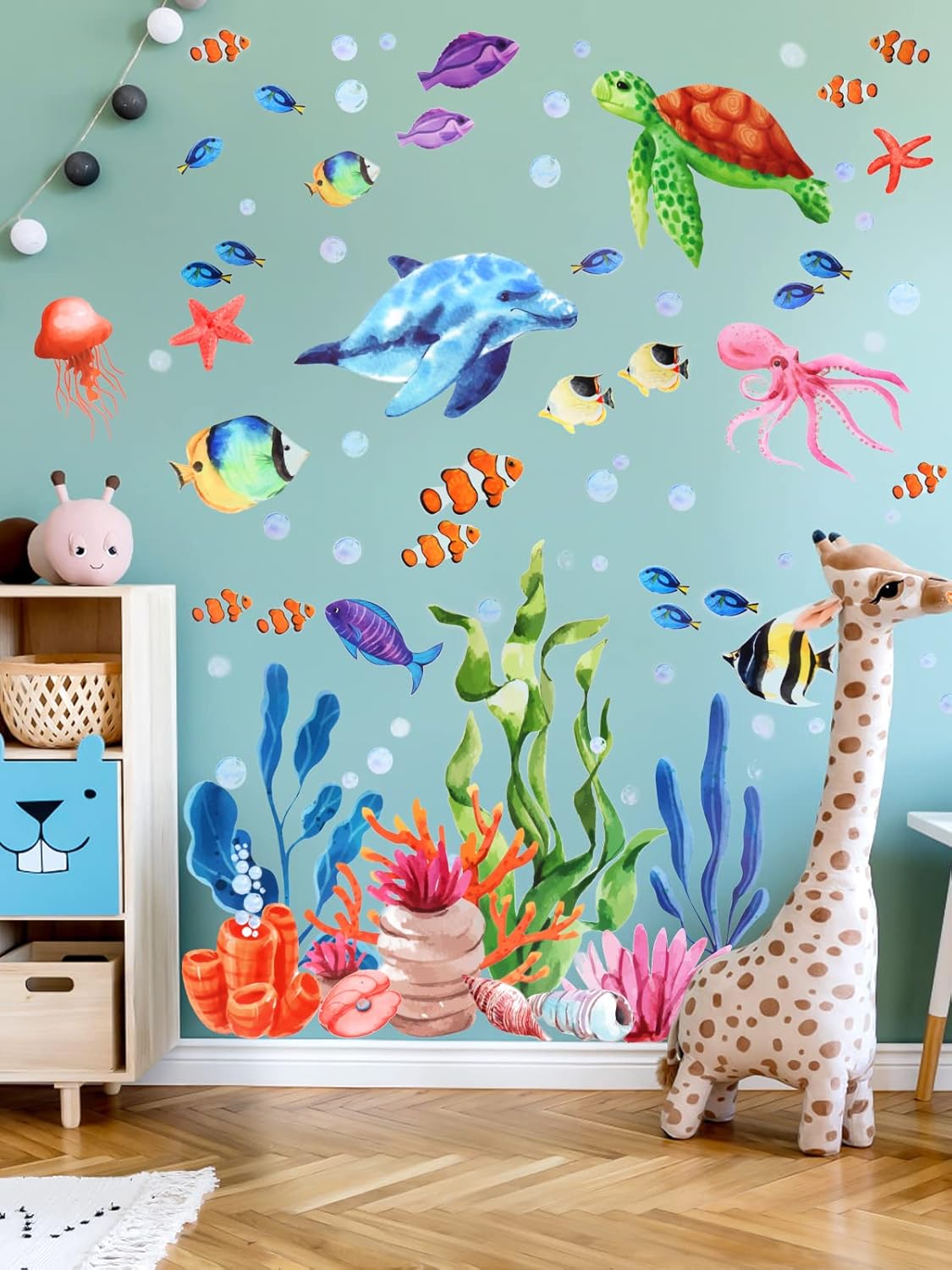 Kalolary Under The Sea Wall Decals Set - 3D Coral Reef Ocean Grass Bubbles More