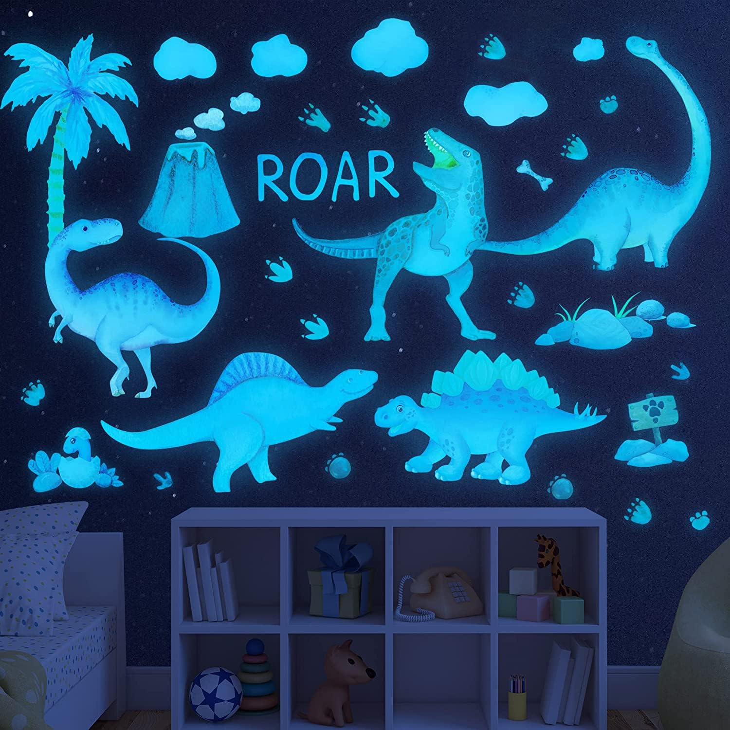 Glow in the Dark Dinosaur Wall Decals for Kids Room Decor