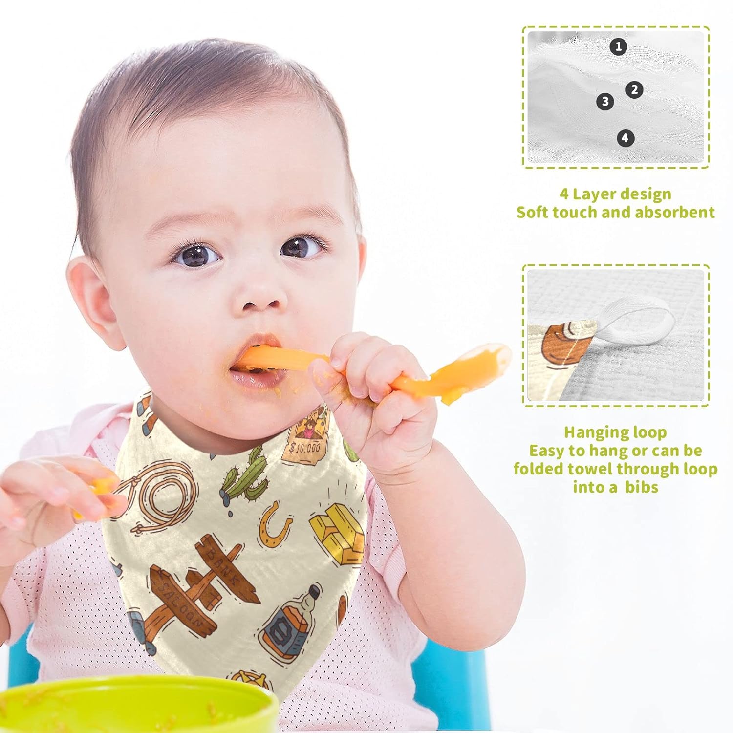 WIFIU Cowboy Sheriff Baby Burp Cloths 3 Pack