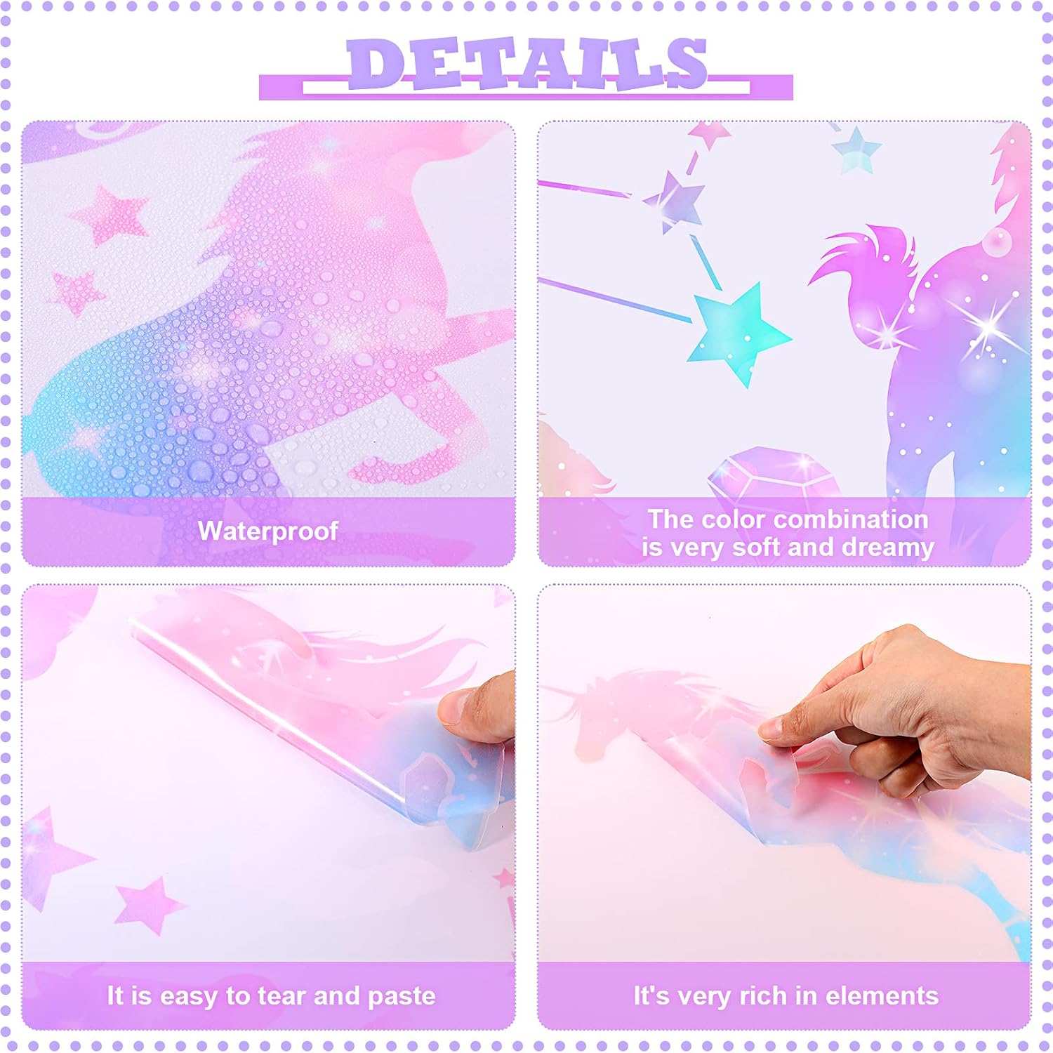 4 Sheets Unicorn Peel and Stick Wall Decal for Bedroom Playroom Living Room Decor